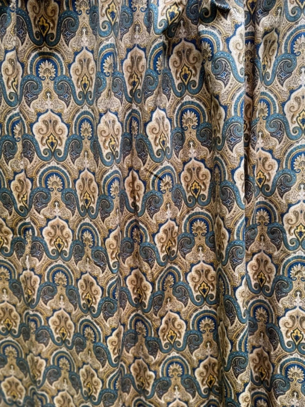 Blue and Gold Medallions Curtain Panel 74 in Wide 42 in Long Lined Custom Made